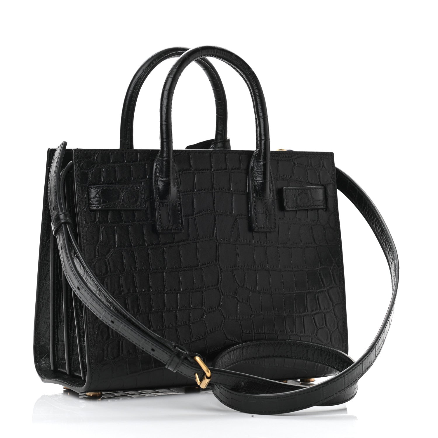 Saint Laurent Calfskin Crocodile Embossed Nano Sac De Jour Black 3 of 10