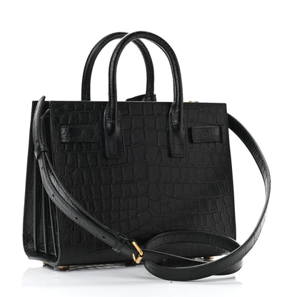 Saint Laurent Calfskin Crocodile Embossed Nano Sac De Jour Black 3 of 10