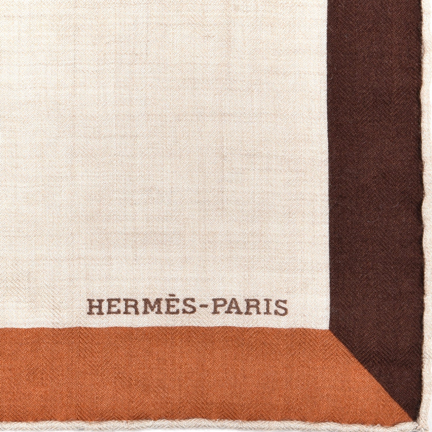 Hermes Cashmere Silk Encadre Blason Scarf 90 Naturel Chocolat Caramel 3 of 3