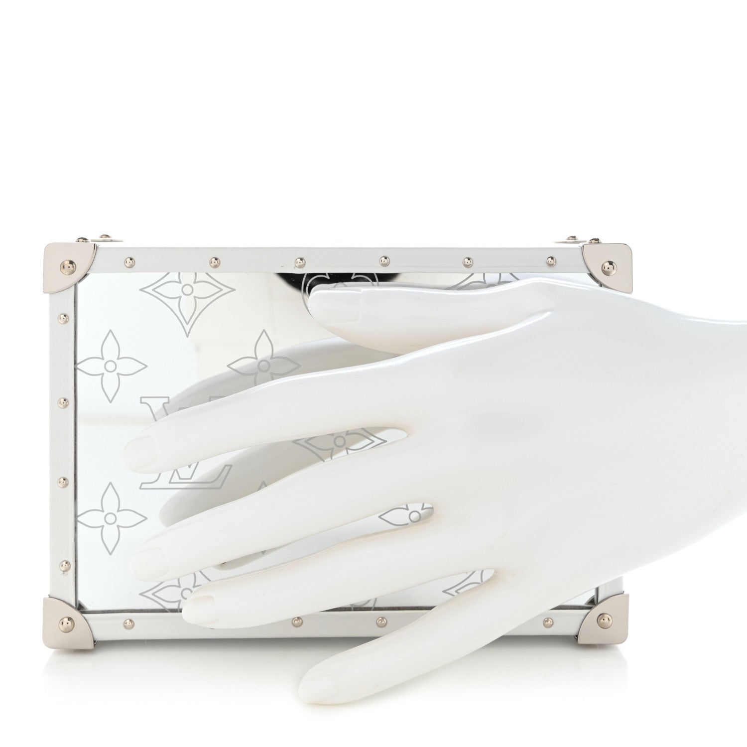 Louis Vuitton Calfskin Mirror Monogram Etched Jewelry Box Trunk White 3 of 9
