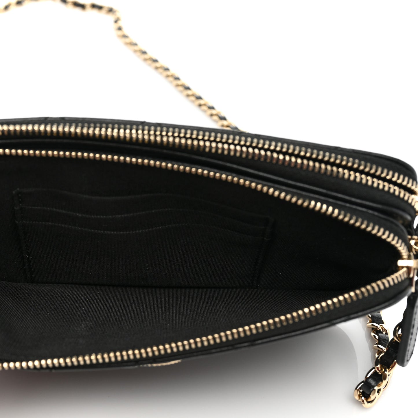 Goatskin Enamel Quilted Small Clutch With Chain Black