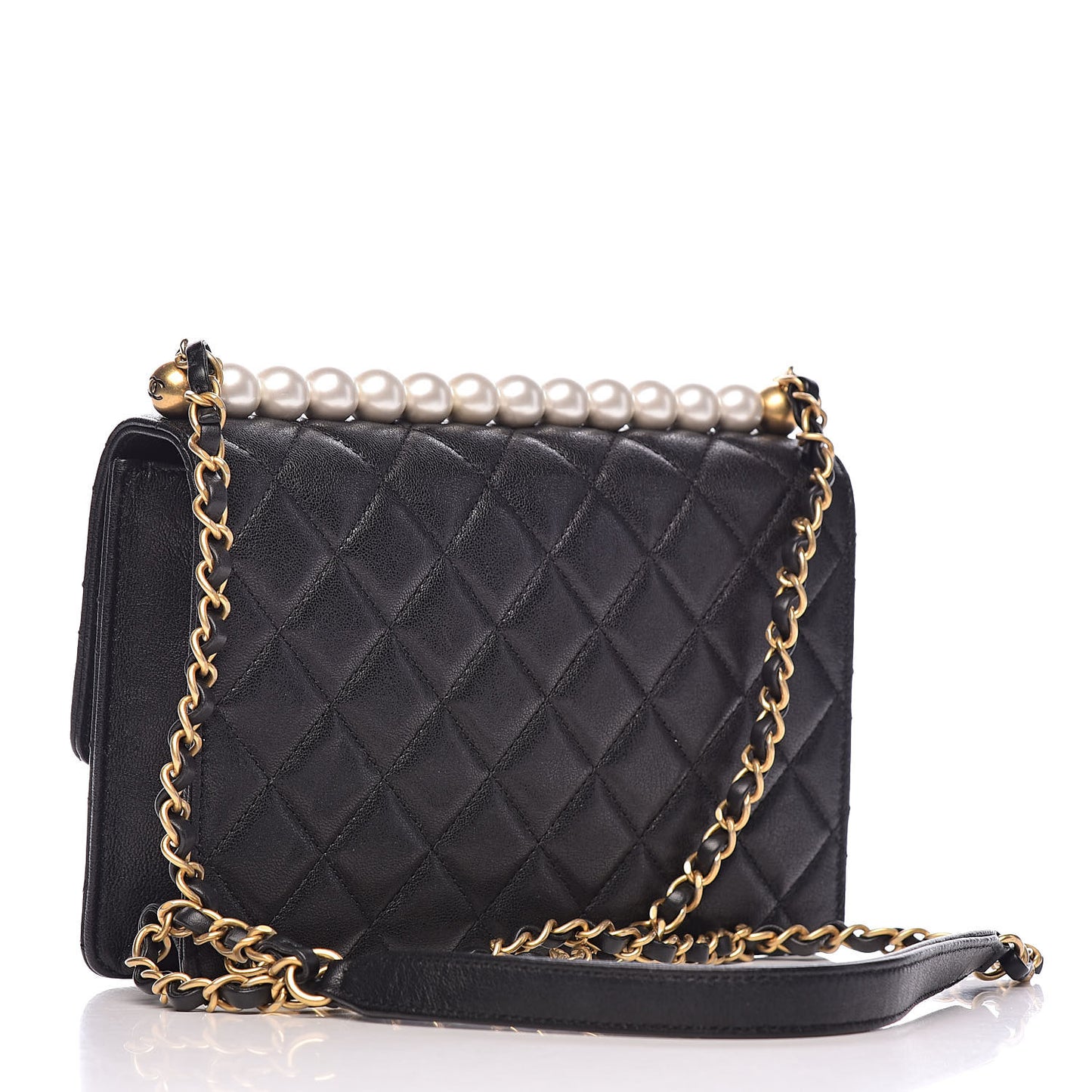 Lambskin Quilted Small Chic Pearls Flap Black