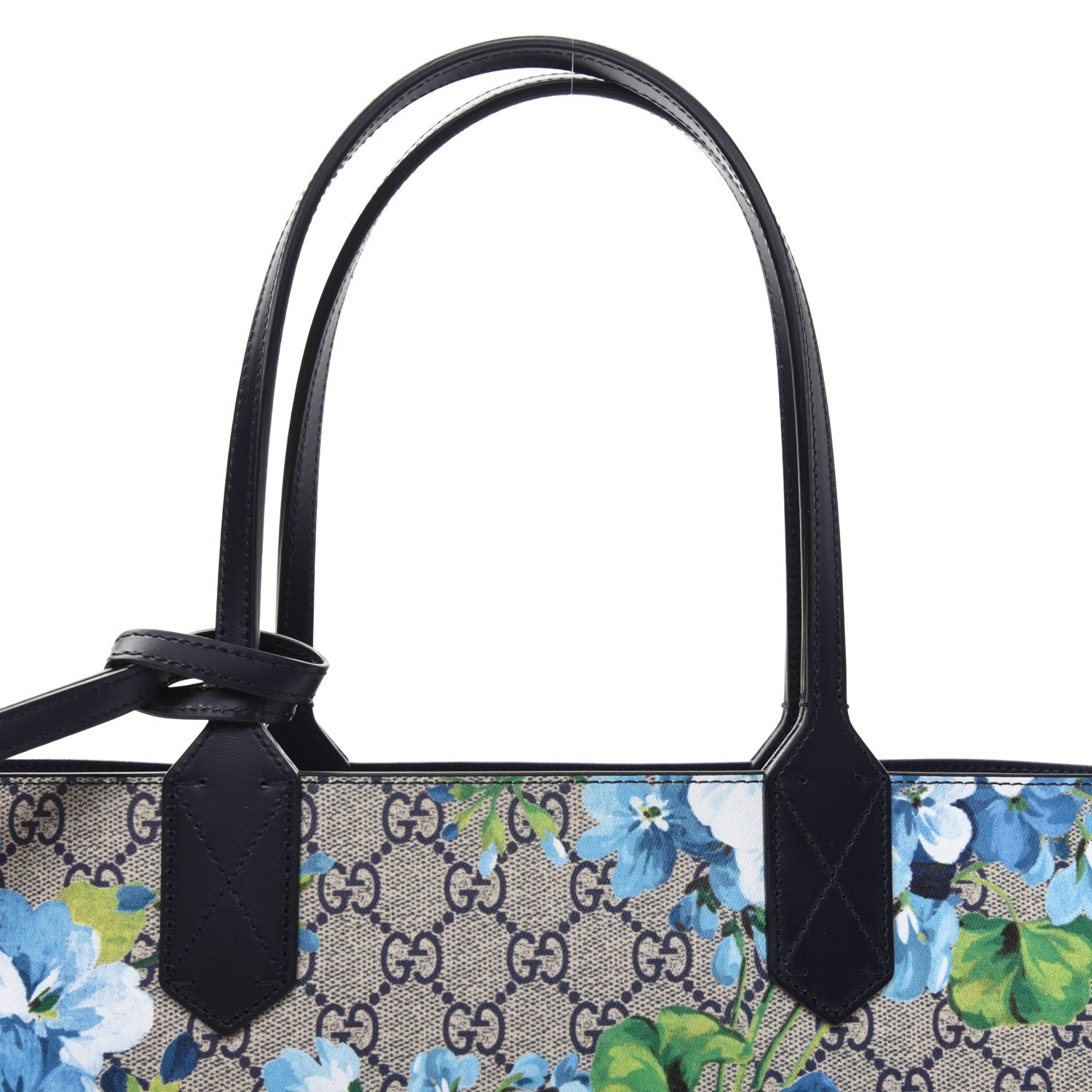 Gucci GG Supreme Monogram Blooms Small Reversible Tote Beige Blue Navy 13 of 14