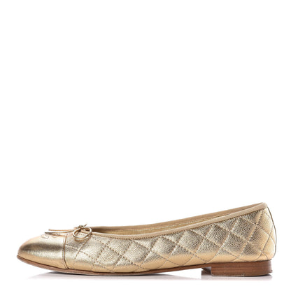 Chanel Metallic Lambskin Quilted Cap Toe Ballerina Flats 40 Gold 1 of 17