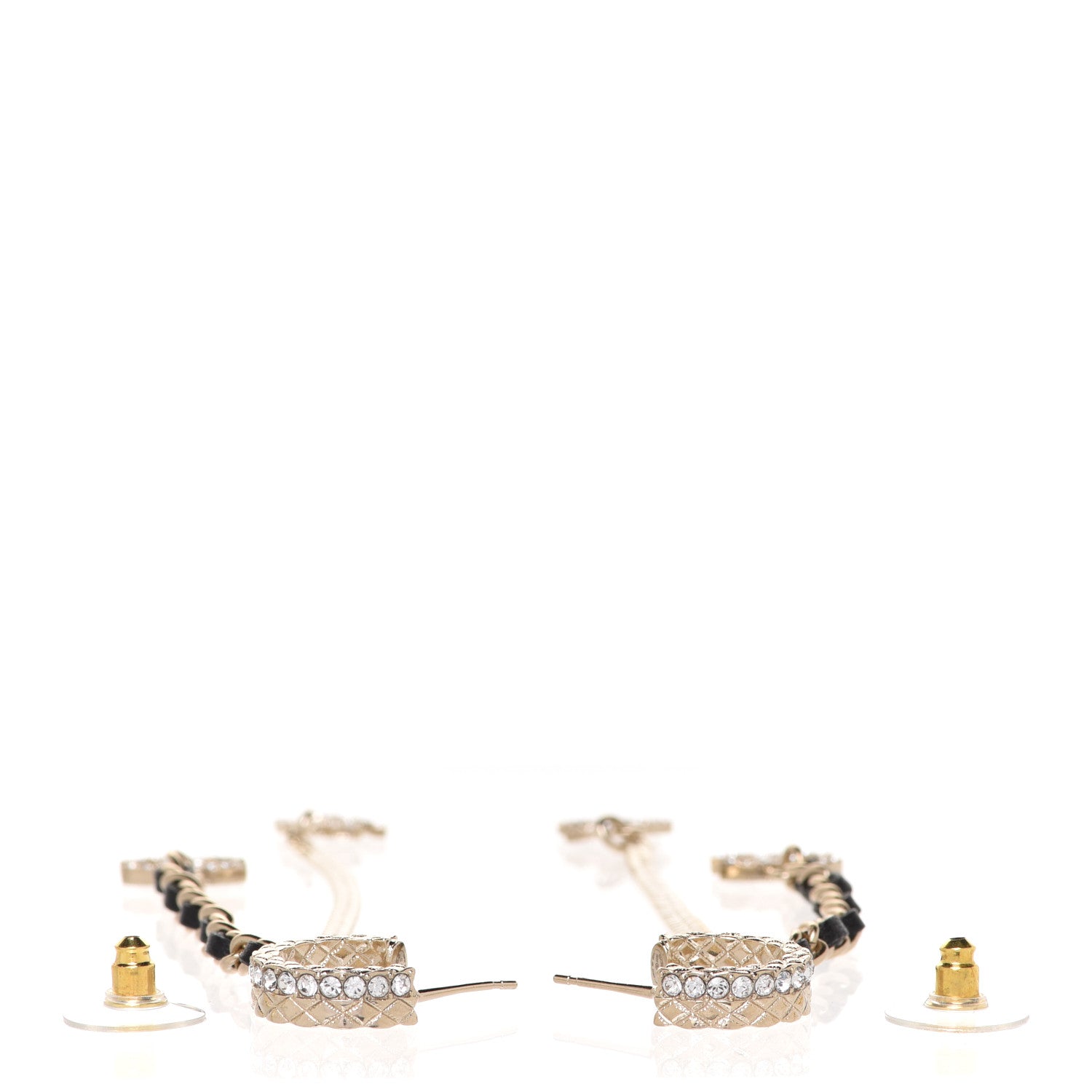 Chanel Crystal Lambskin Chain CC Drop Earrings Gold 3 of 4