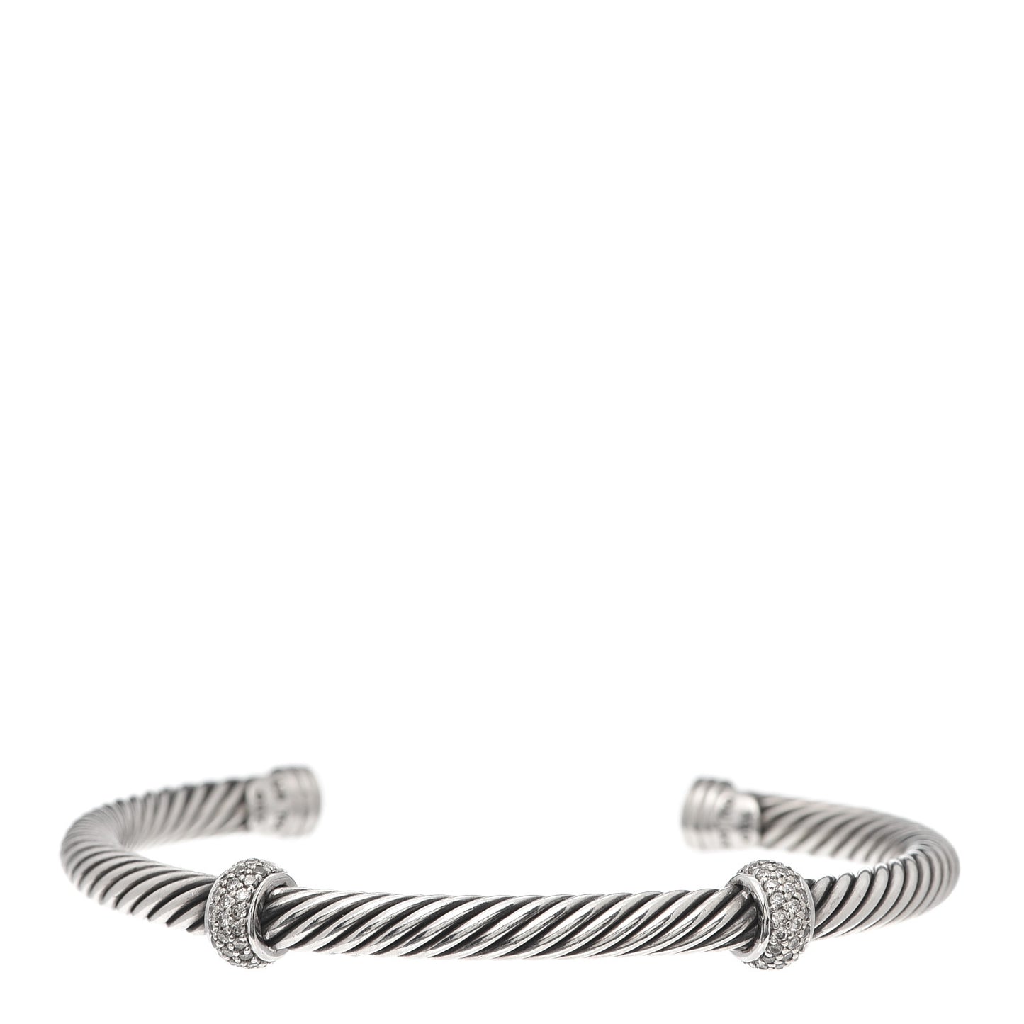 Sterling Silver 18K White Gold Diamond 5mm Cable Classics Double Station Bracelet
