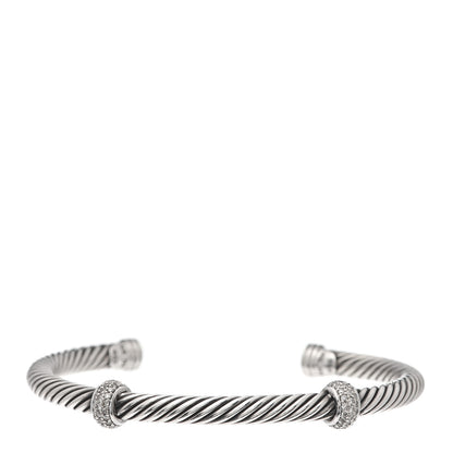 David Yurman Sterling Silver 18K White Gold Diamond 5mm Cable Classics Double Station Bracelet 1 of 6