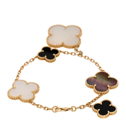 Van Cleef & Arpels 18K Yellow Gold Grey Mother of Pearl Black Onyx 5 Motifs Magic Alhambra Bracelet 2 of 4