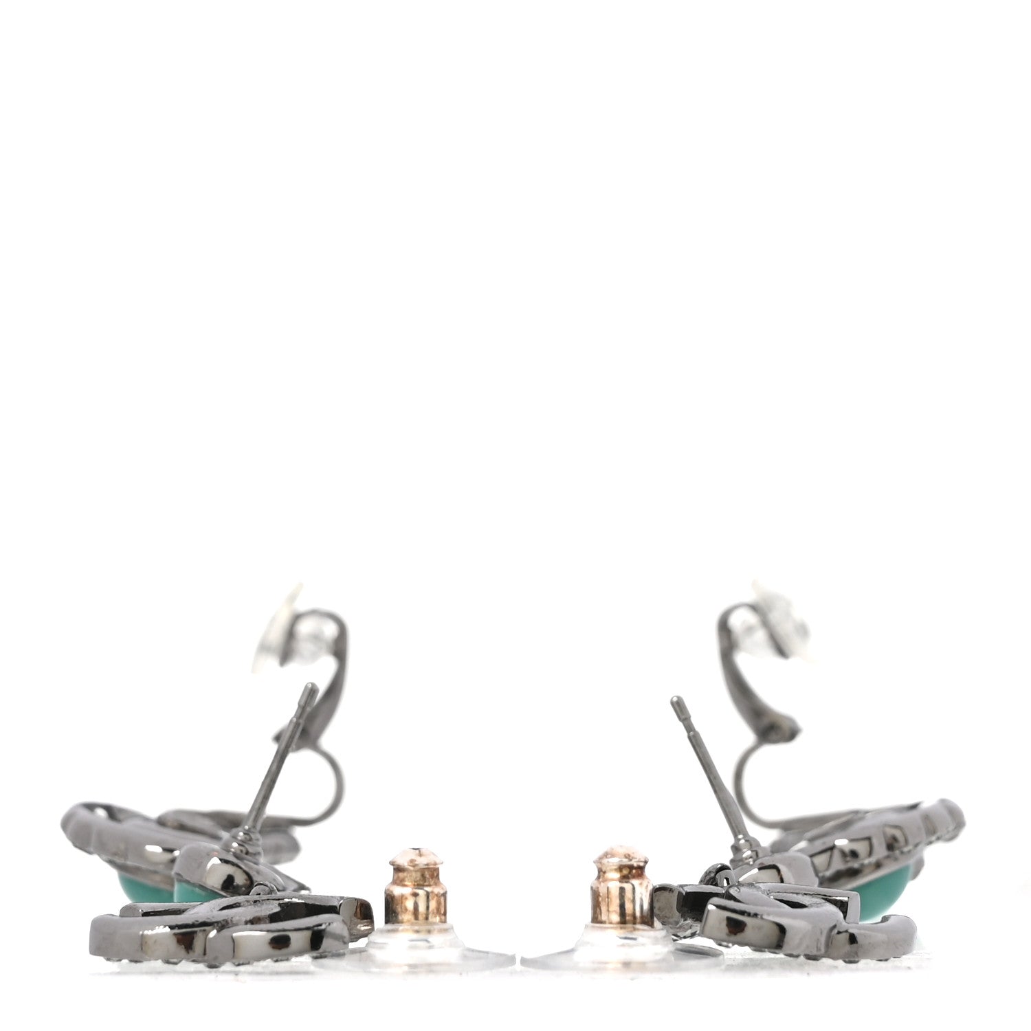 Chanel Crystal Bead CC Clip On Cuff Earrings Turquoise Ruthenium 3 of 5