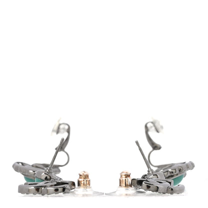 Chanel Crystal Bead CC Clip On Cuff Earrings Turquoise Ruthenium 3 of 5