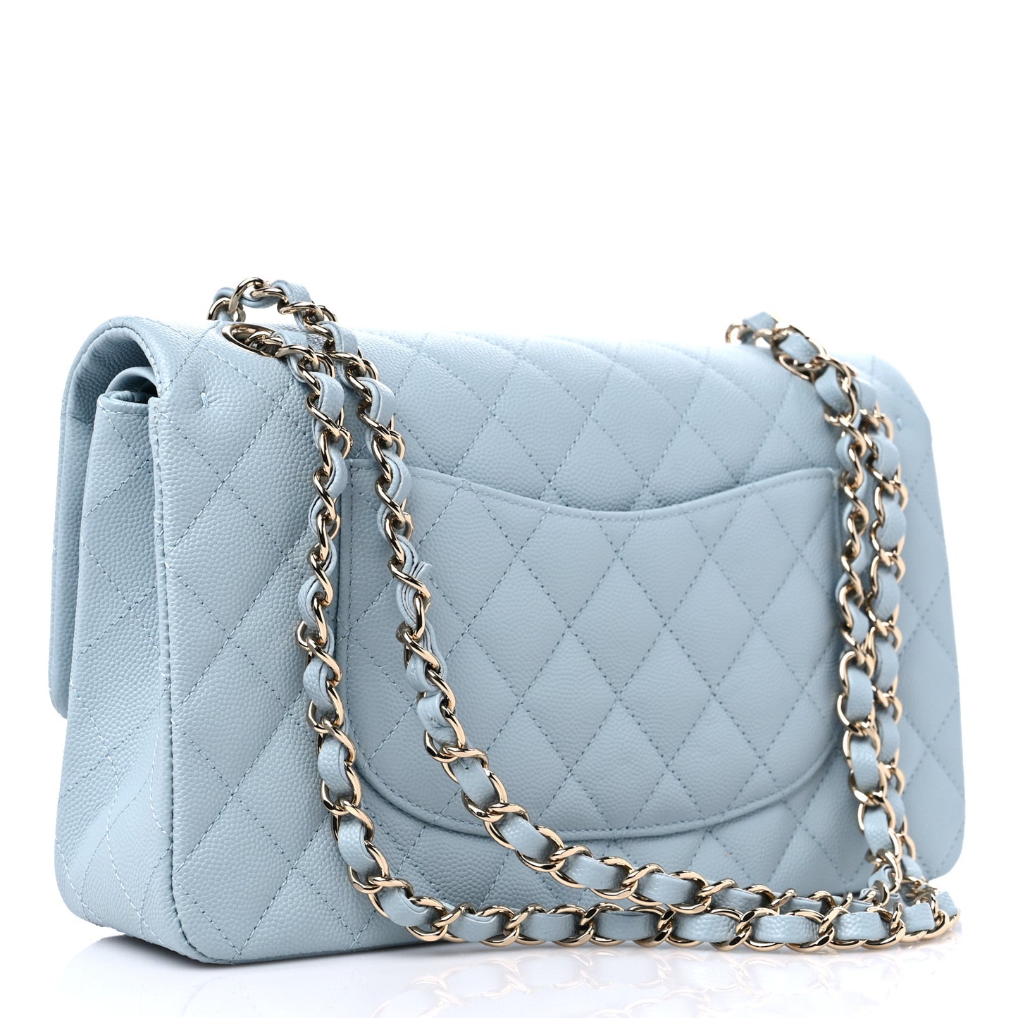 Caviar Quilted Medium Double Flap Light Blue
