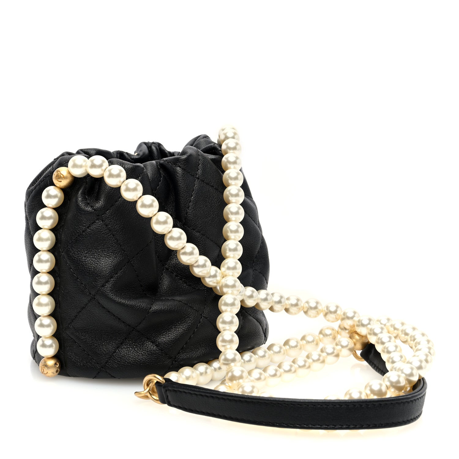 Chanel Calfskin Quilted Pearl Mini About Pearls Drawstring Bucket Bag Black 3 of 10