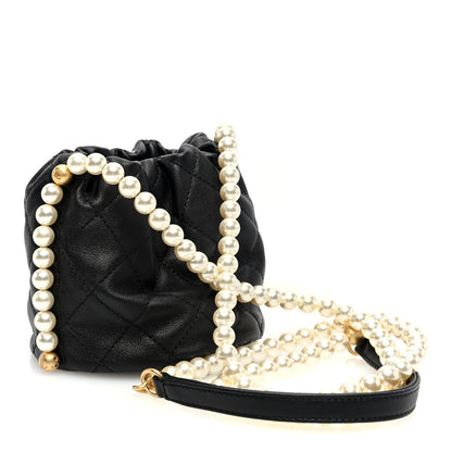 Chanel Calfskin Quilted Pearl Mini About Pearls Drawstring Bucket Bag Black 3 of 10