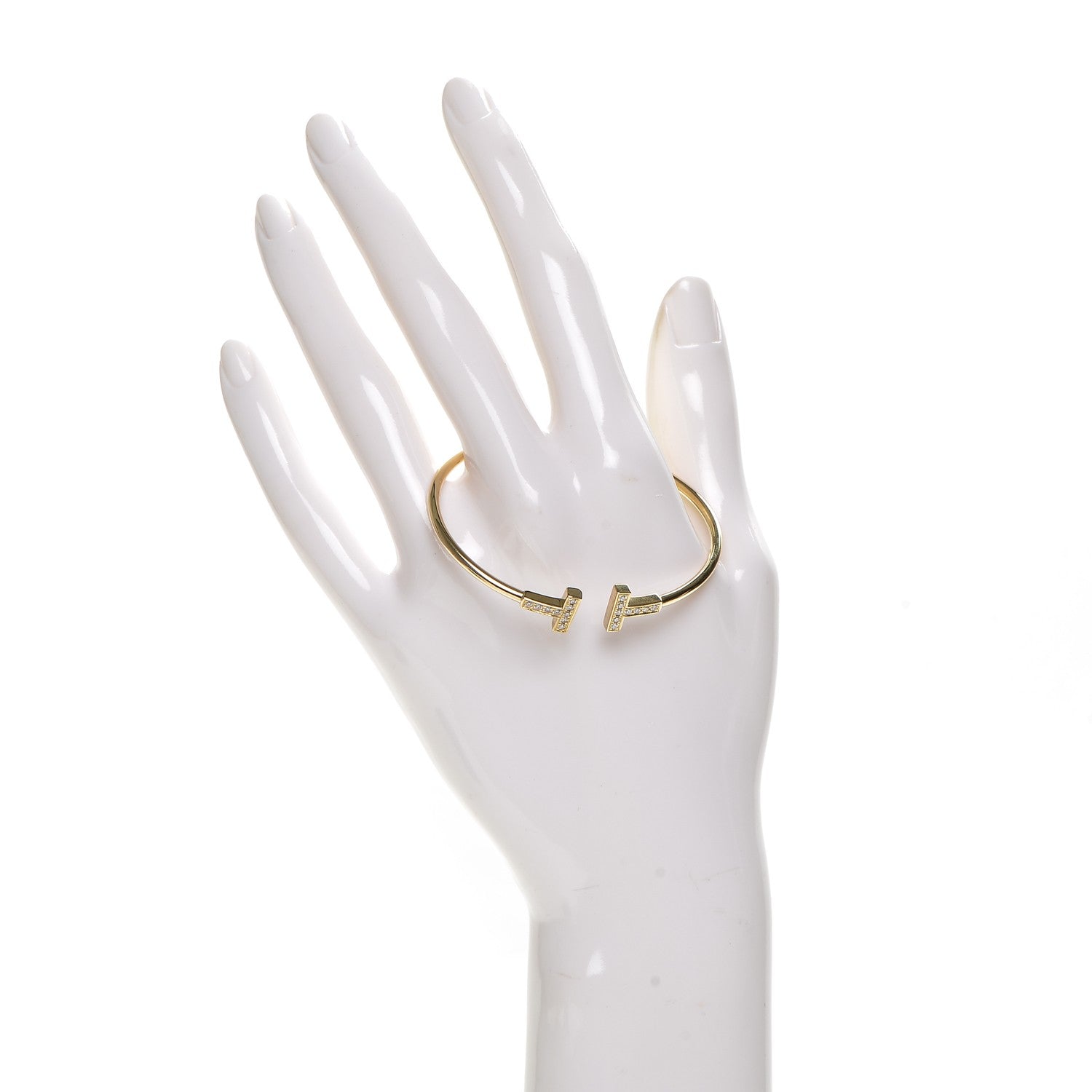 Tiffany 18K Yellow Gold Diamond T Wire Bracelet 2 of 4