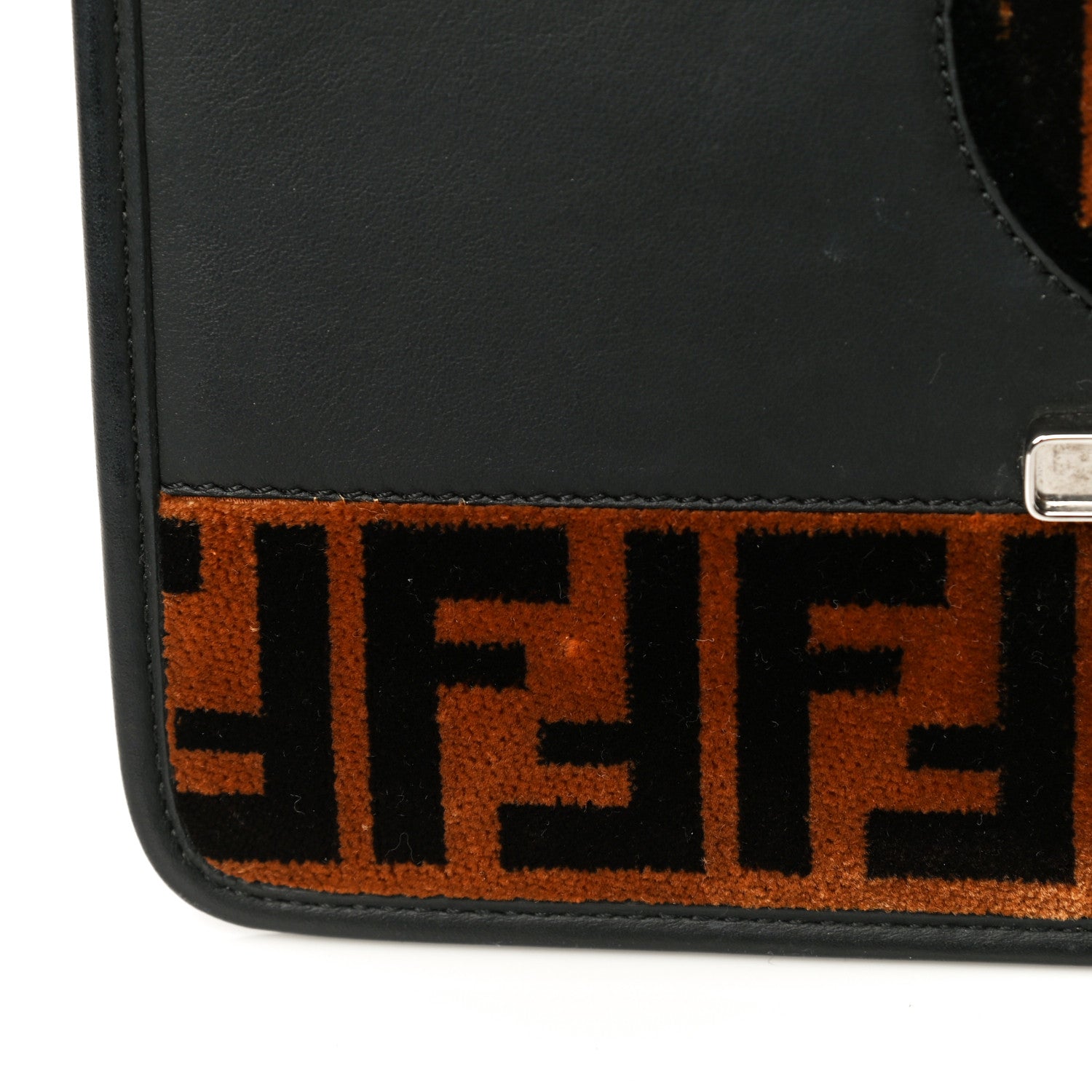 Fendi Vitello Century Velvet F is Fendi FF Kan I Shoulder Bag Black Tobacco 14 of 16