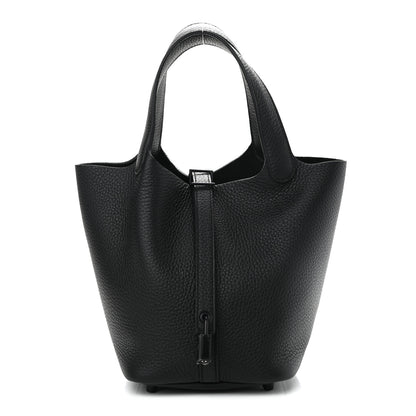 Hermes Taurillon Clemence Monochrome Picotin Lock 18 PM Black 1 of 11