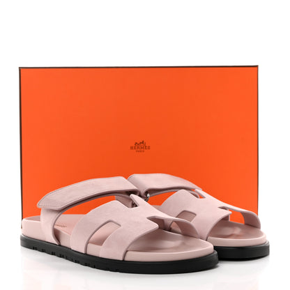 Hermes Suede Goatskin Womens Chypre Sandals 39 Rose Porcelaine 9 of 9