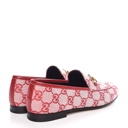 Gucci Canvas GG Monogram Horsebit Womens Jordaan Loafers 37 Gardenia Hibiscus Red 4 of 9