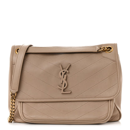 Saint Laurent Lambskin Matelasse Monogram Medium Niki Chain Satchel  Dark Beige 1 of 21