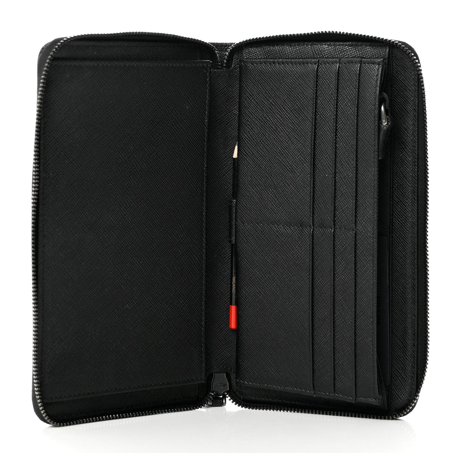 Saffiano Metal Large Zip Around Travel Wallet Black