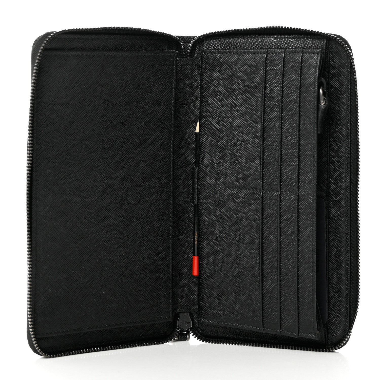 Prada Saffiano Metal Large Zip Around Travel Wallet Black 5 of 10
