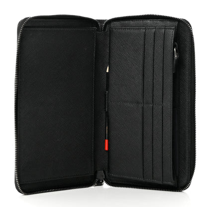 Prada Saffiano Metal Large Zip Around Travel Wallet Black 5 of 10
