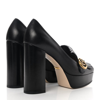 Gucci Malaga Kid GG Marmont Fringe Platform High Heel Loafer Pumps 38 Black 4 of 13