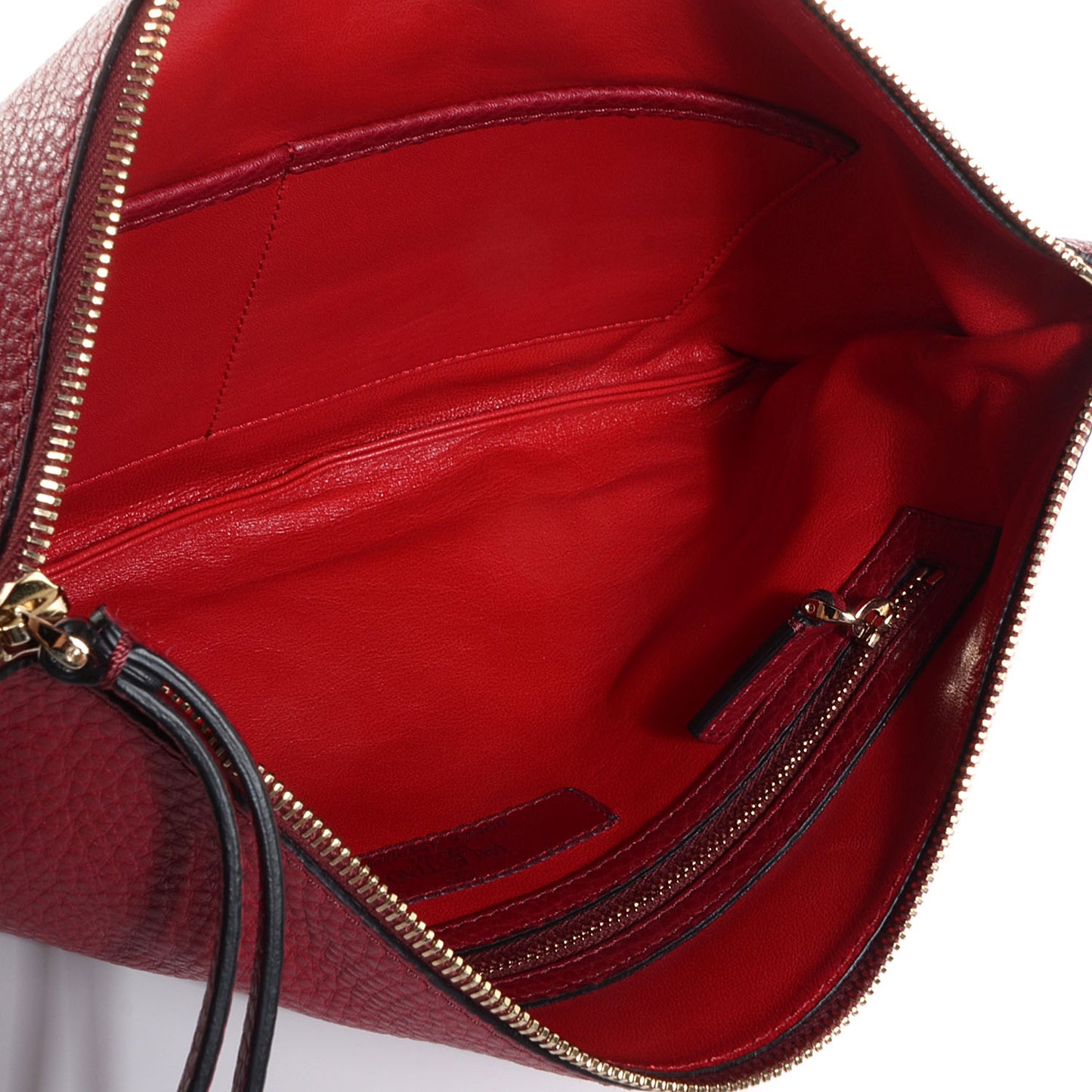 Pebbled Calfskin Large Rockstud Zip Wristlet Pouch Red