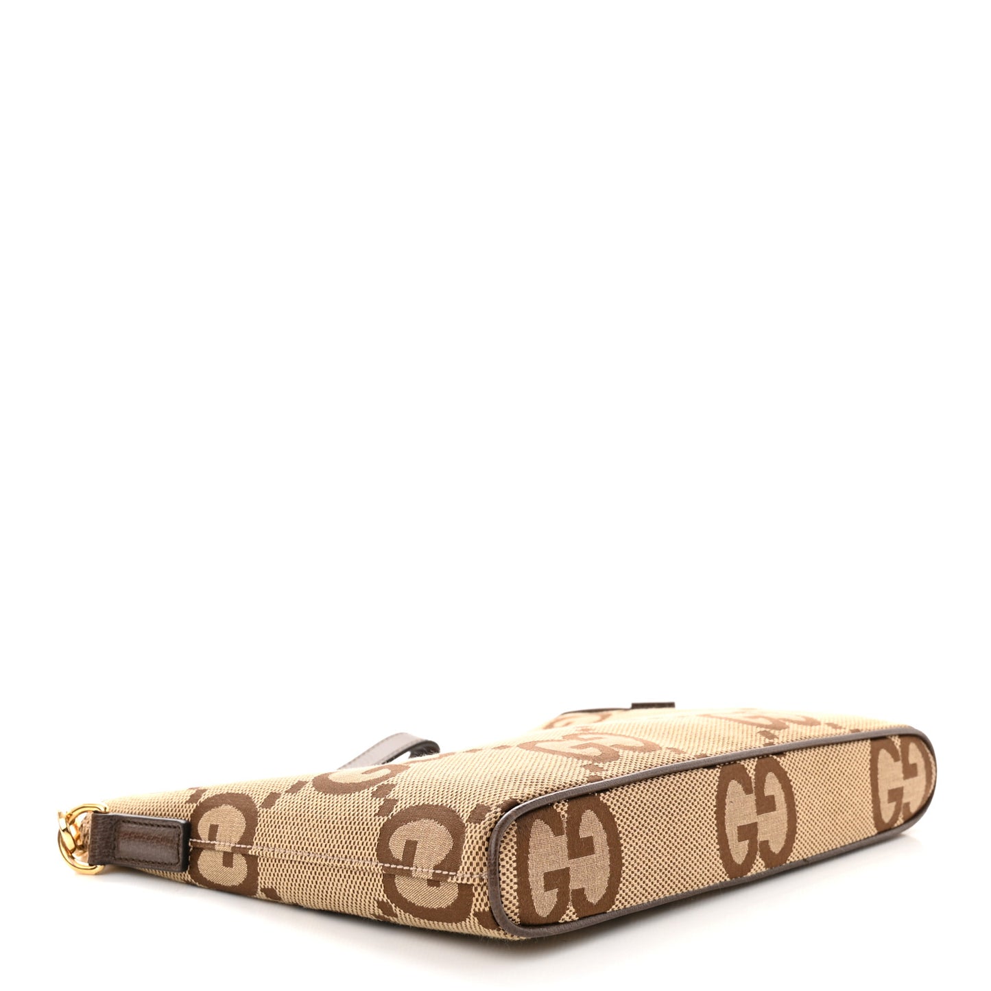 Monogram Jumbo GG Textured Dollar Calfskin Web Wristlet Messenger Bag Camel Ebony New Acero