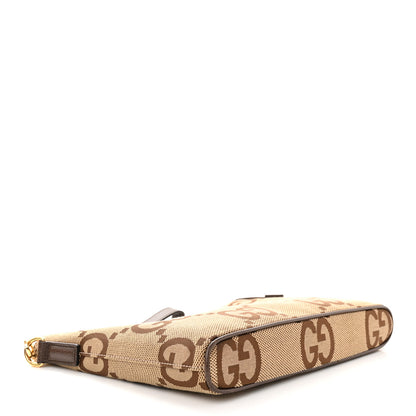 Gucci Monogram Jumbo GG Textured Dollar Calfskin Web Wristlet Messenger Bag Camel Ebony New Acero 3 of 9