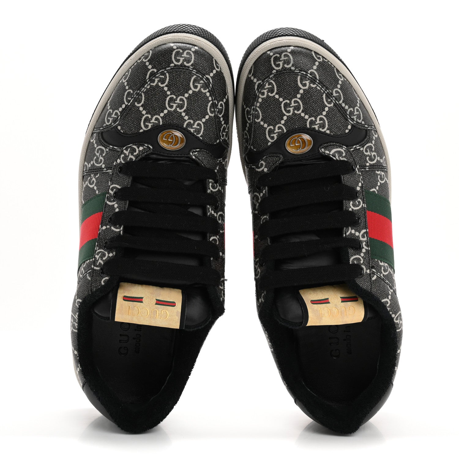 Gucci GG Supreme Monogram Miro Soft Calfskin Web Mens Screener Sneakers 8.5 Black Grey Sky 2 of 12