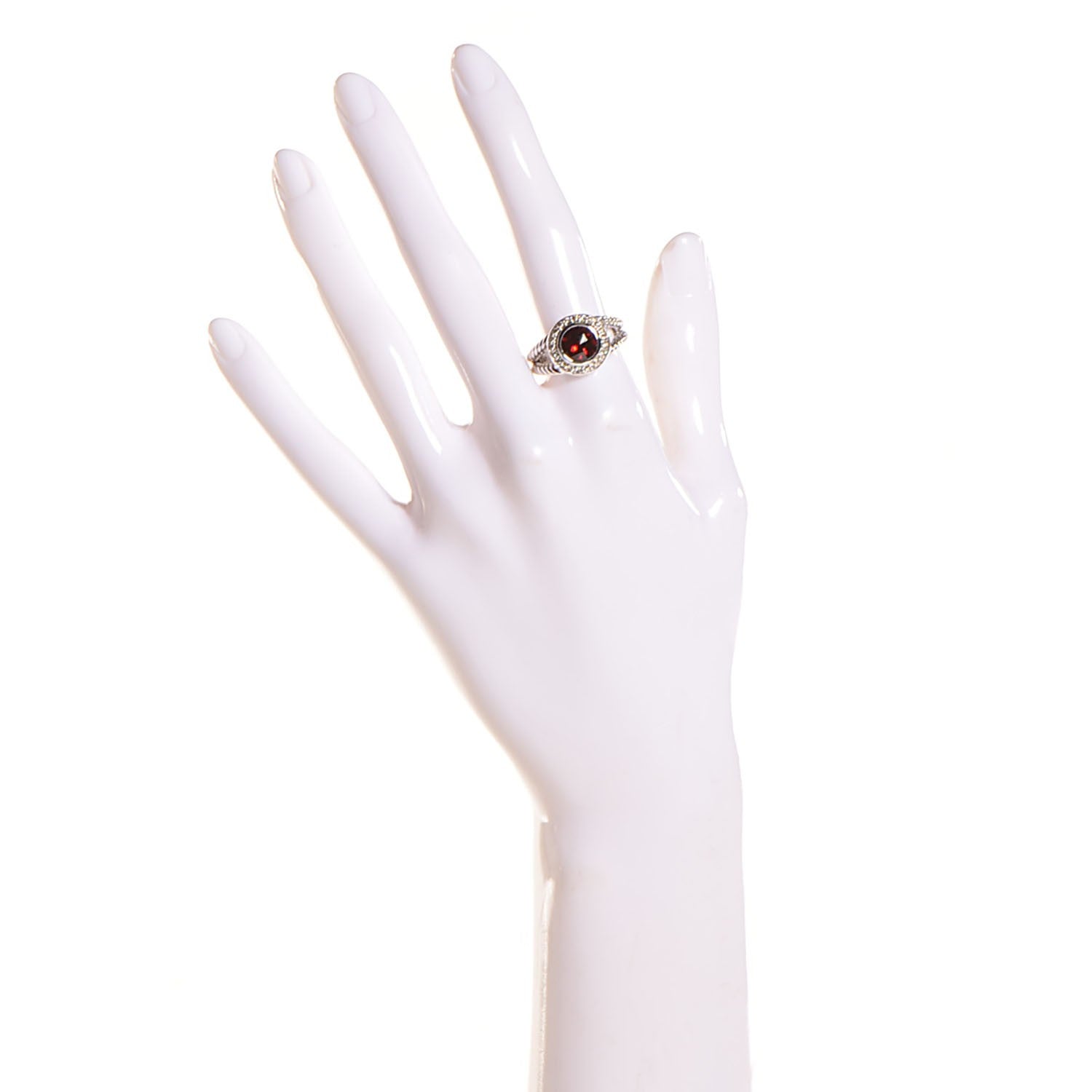 David Yurman Sterling Silver Diamond Garnet 8mm Petite Cerise Ring 54 7 2 of 4