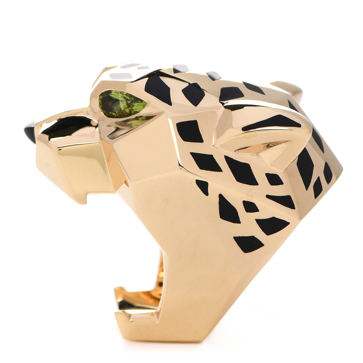 Cartier 18K Yellow Gold Peridot Onyx Panthere De Cartier Ring 57 8 3 of 10