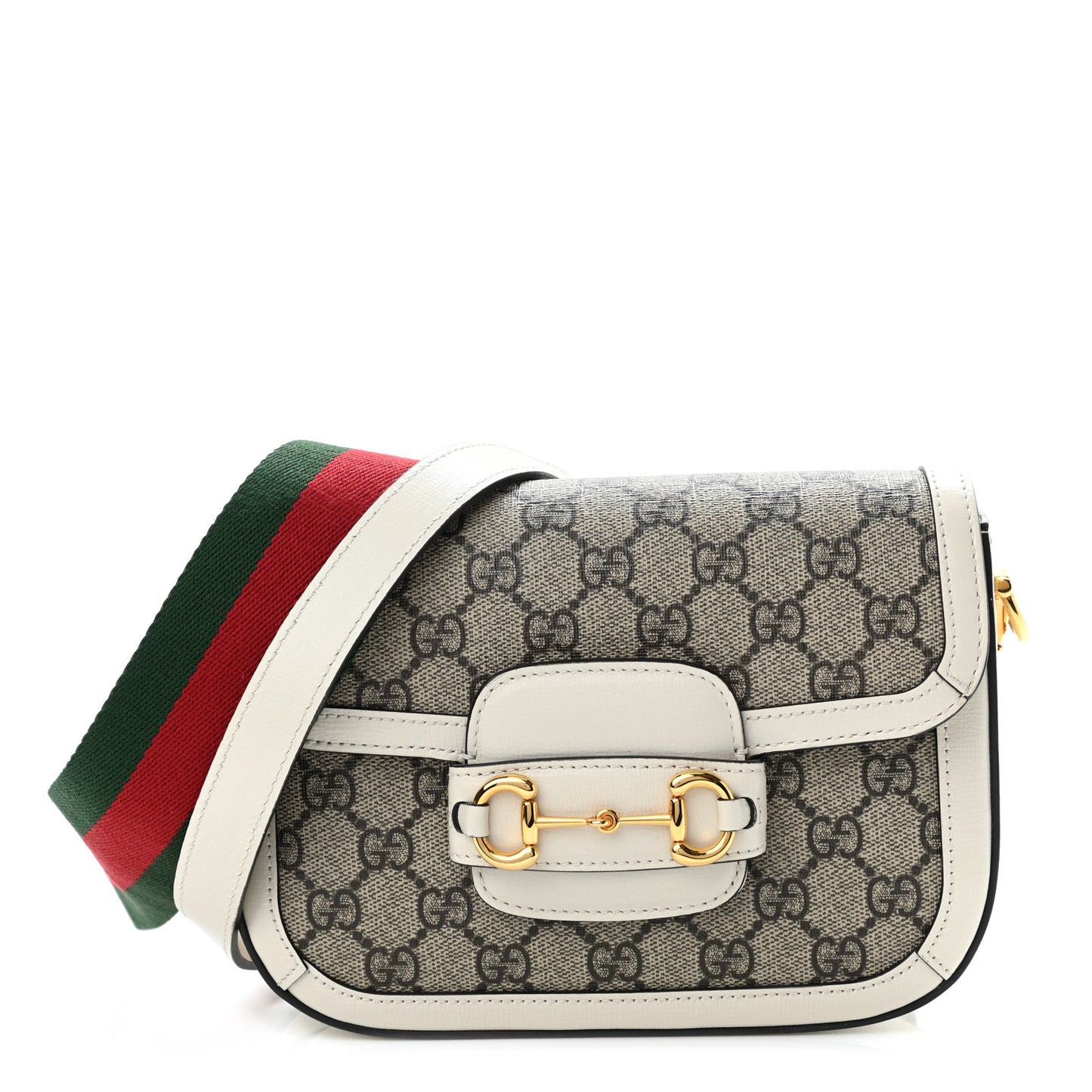 GG Supreme Monogram Web Mini Horsebit 1955 Shoulder Bag Beige Mystic White