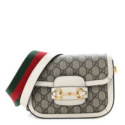 Gucci GG Supreme Monogram Web Mini Horsebit 1955 Shoulder Bag Beige Mystic White 1 of 11