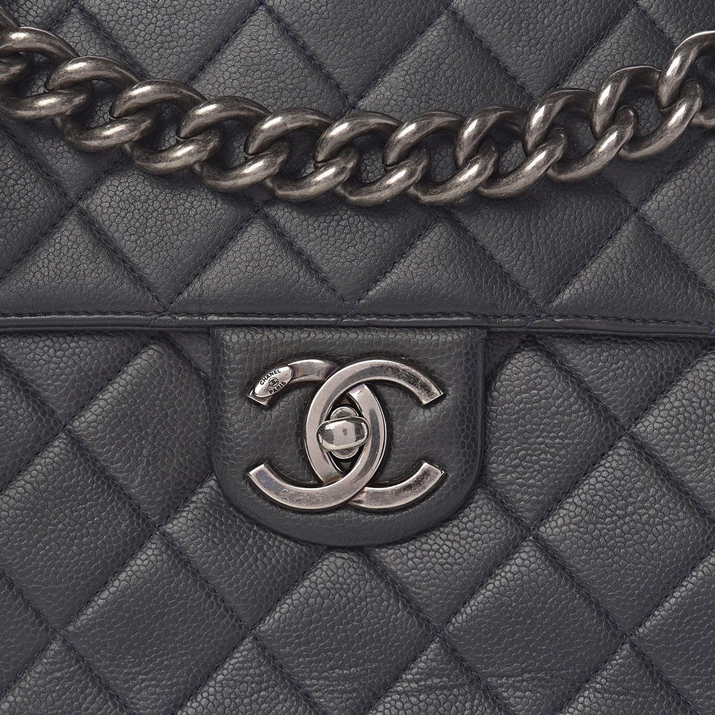 Caviar Quilted Large Retro Class Flap Dark Navy Blue