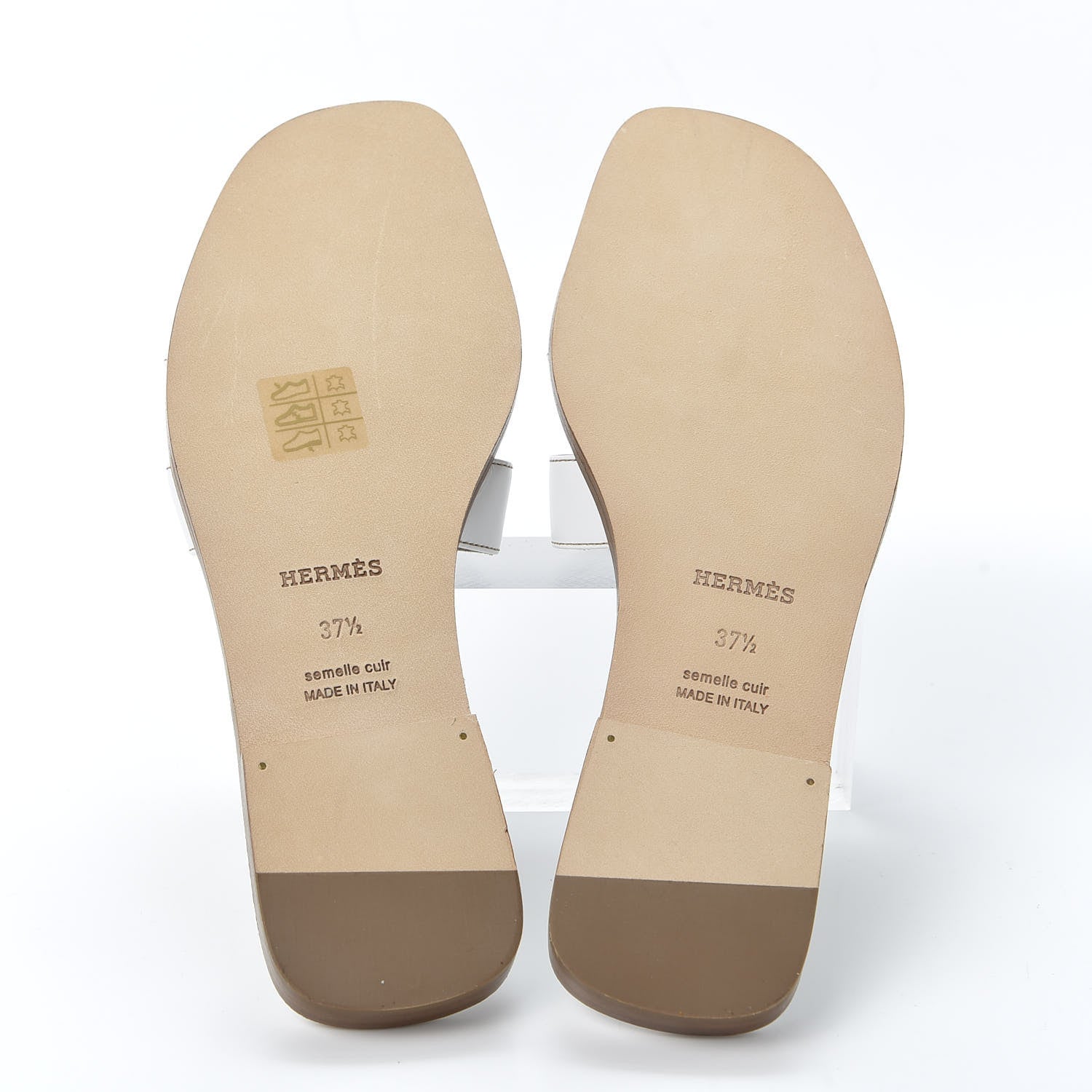 Hermes Box Calfskin Oran Sandals 37.5 White 5 of 10