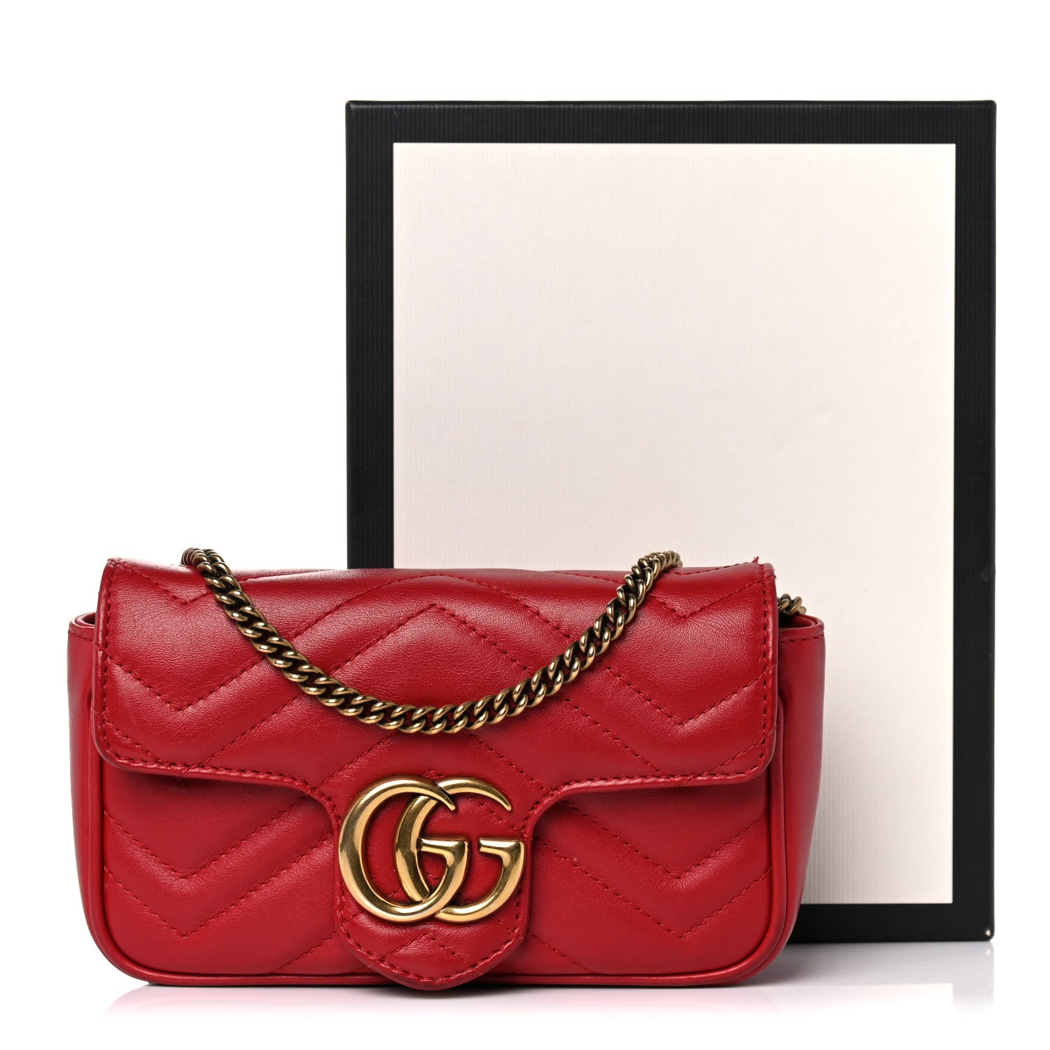 Gucci Calfskin Matelasse Super Mini GG Marmont Shoulder Bag Hibiscus Red 18 of 18