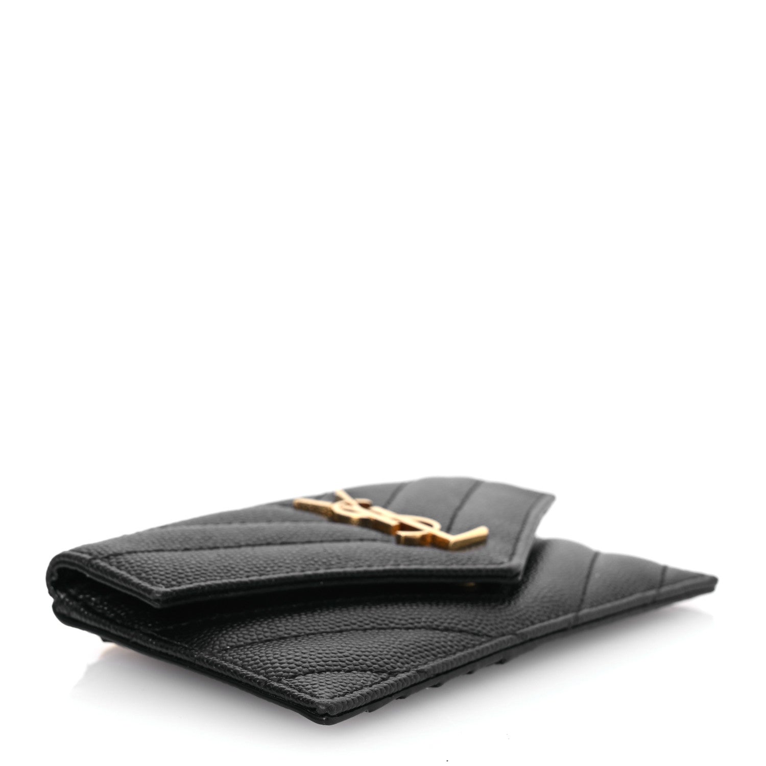 Saint Laurent Grain De Poudre Matelasse Chevron Monogram Compact Wallet Black 4 of 10