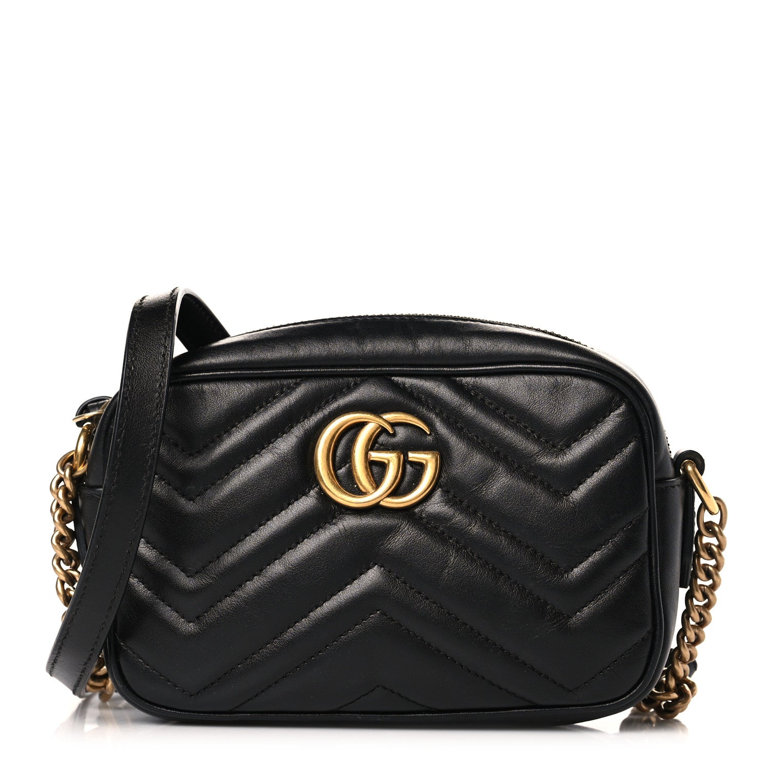 Gucci Calfskin Matelasse Mini GG Marmont Chain Shoulder Bag Black 1 of 9