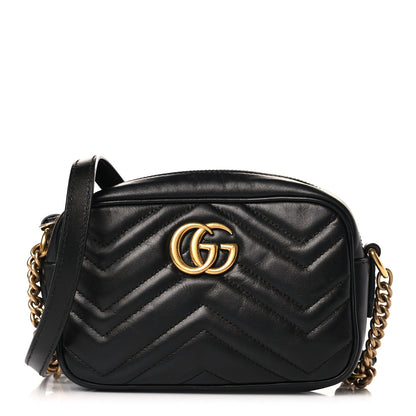 Gucci Calfskin Matelasse Mini GG Marmont Chain Shoulder Bag Black 1 of 9