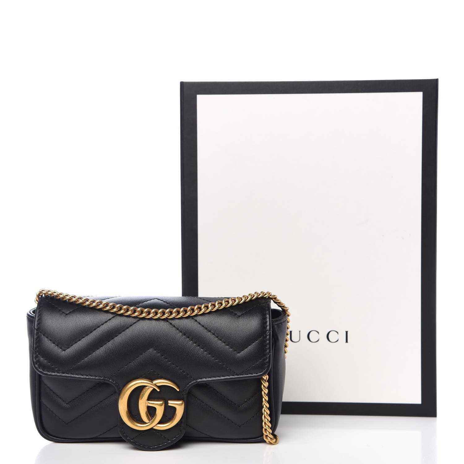 Gucci Calfskin Matelasse Super Mini GG Marmont Shoulder Bag Black 8 of 8