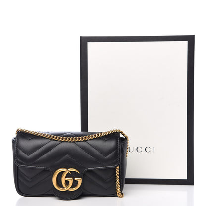 Gucci Calfskin Matelasse Super Mini GG Marmont Shoulder Bag Black 8 of 8