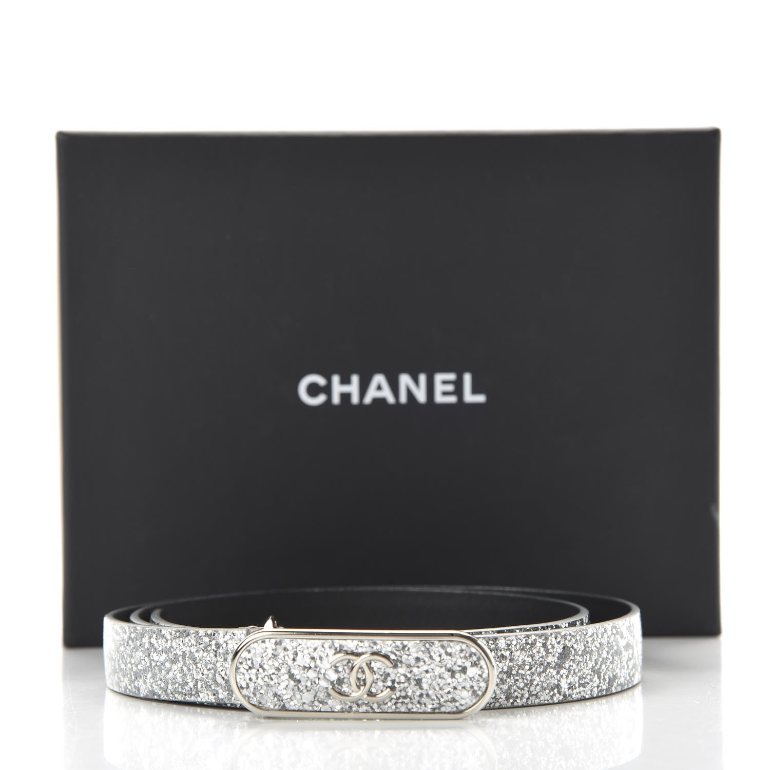 Chanel Glitter Calfskin CC Logo Skinny Belt 75 30 Silver 6 of 6