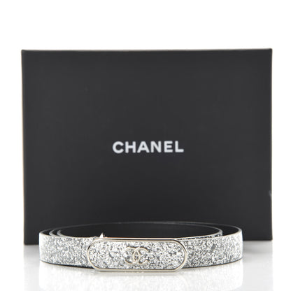 Chanel Glitter Calfskin CC Logo Skinny Belt 75 30 Silver 6 of 6