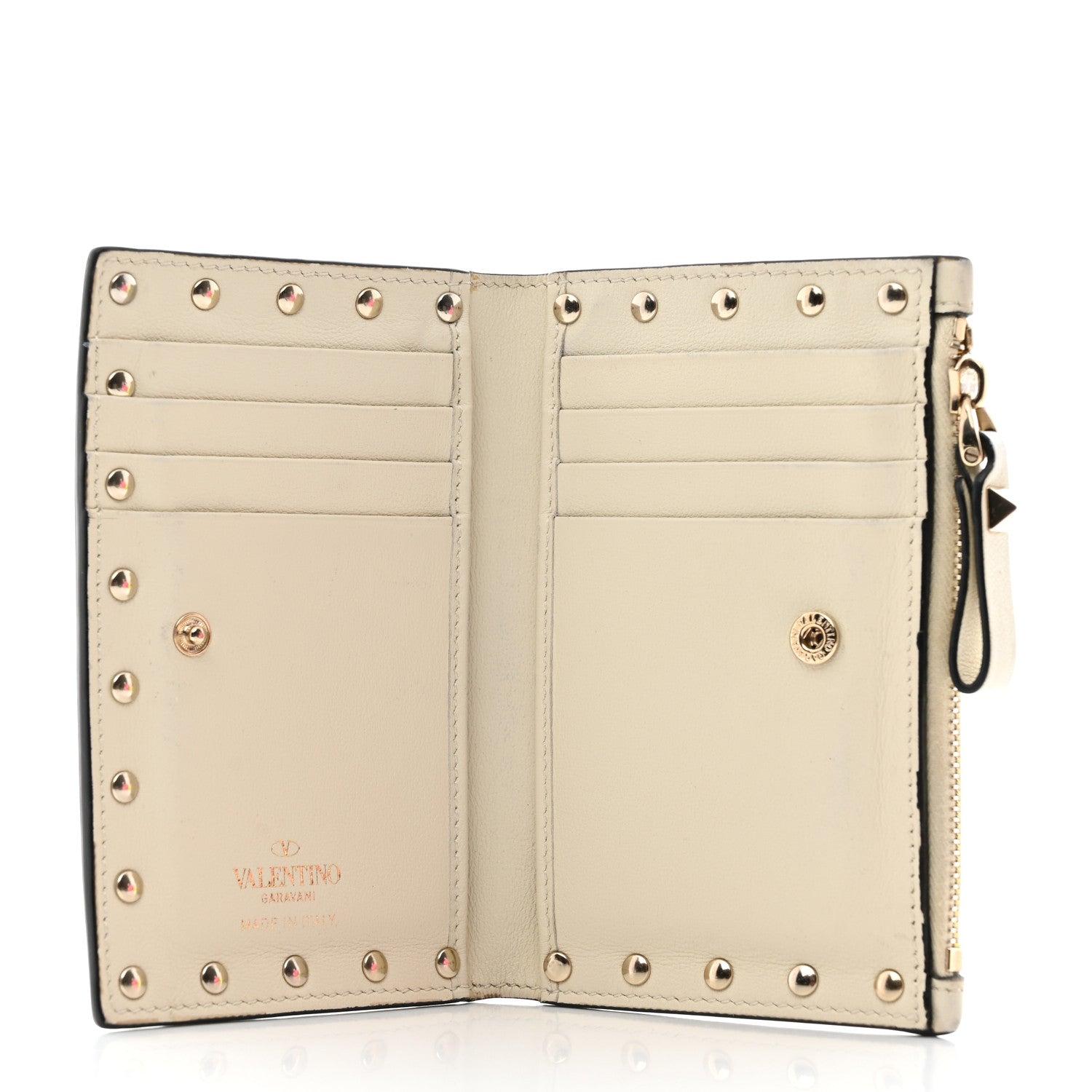 Valentino Garavani Calfskin Rockstud Card Holder with Zipper Ivory 6 of 10