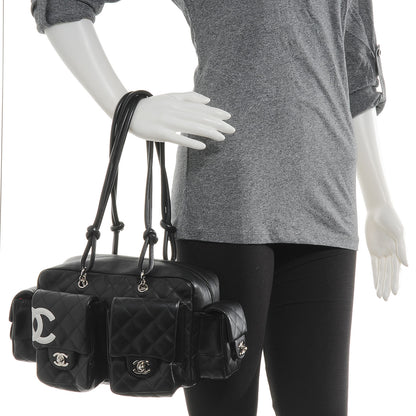 Chanel Calfskin Quilted Large Cambon Multipocket Reporter Black White 2 of 7