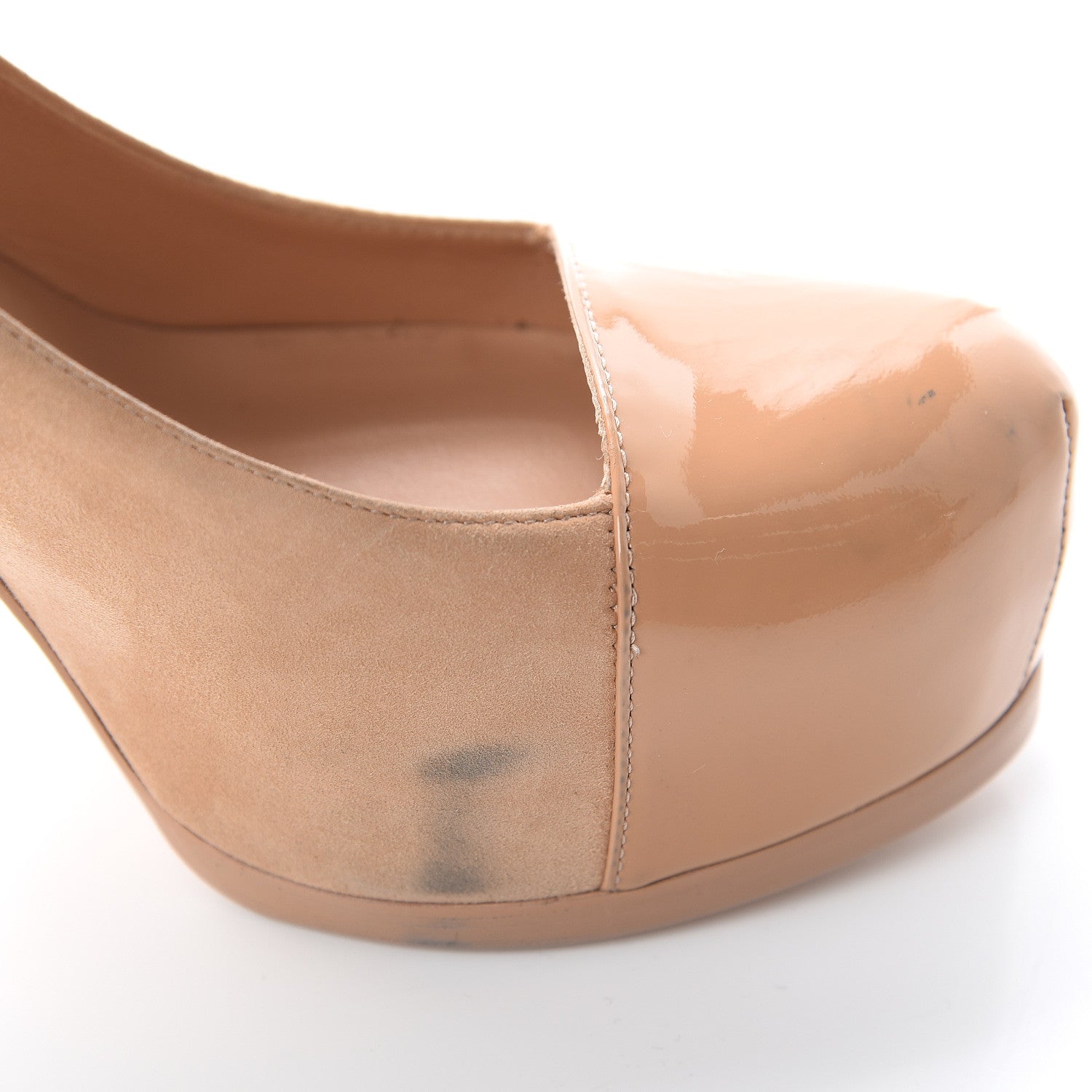 Saint Laurent Suede Patent Leather Tribtoo 80 Cap Toe Pumps 38.5 Nude 10 of 11