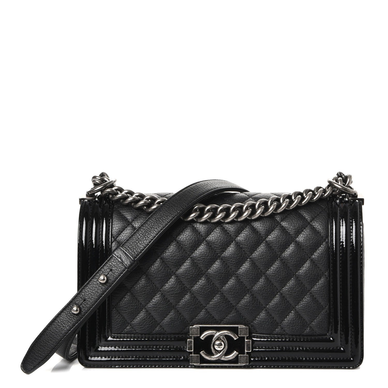 Chanel Goatskin Quilted Patent Medium Duo Boy Flap Black 1 of 8