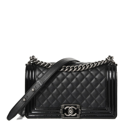 Chanel Goatskin Quilted Patent Medium Duo Boy Flap Black 1 of 8